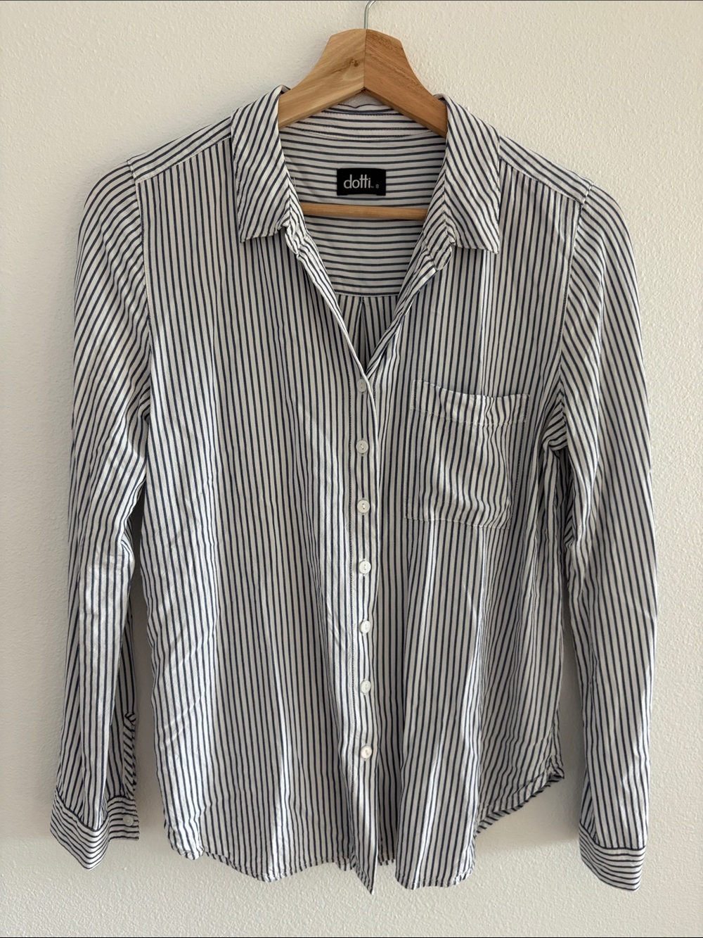 Dotti Blue and White Vertical Stripe Button-Down Shirt
